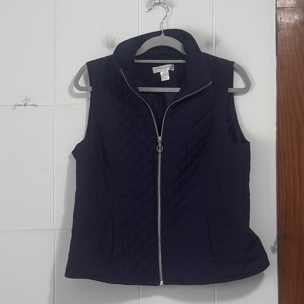 Christopher & Banks Petite Purple Quilted Full Zip Vest PM Sleeveless Jacket